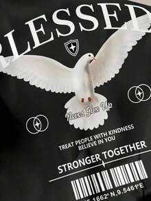 Men's Regular Fit Casual Pigeon Print Short Sleeve T-Shirt - 黑色 - 查看 5