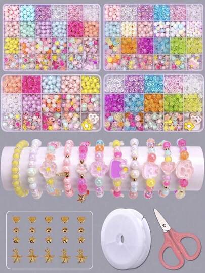 彩色珍珠串珠套装，包含星形隔珠，DIY串珠套装，可用于制作手链、耳环、项链，是节日送给家人、朋友、同学或老师的理想礼物。