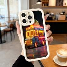 Funda de teléfono con diseño de camión de helados neón negra para iPhone uso diario en cafeterías y salidas urbanas,Aplicable a los teléfonos de la serie Apple y Galaxy - Negro - Ver 3