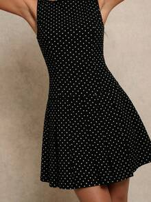 New Sexy Polka Dot Print Casual Dress, Suitable For Daily, Party, Vacation, Elegant, Charming, Versatile For Formal, Casual, Outdoor, Street, Airport, Commute, Romantic Beach, Evening Date - Black and White - View 1