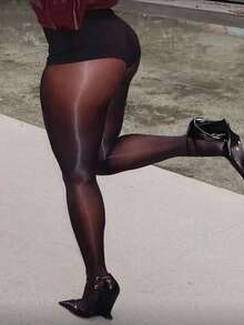 1pc Plus Size Shiny Leggings 20D (XS-5XL) - Black High Gloss Skinny Pants, Slimming & Lifting, Sexy & Versatile - Black - View 7