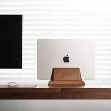 Adjustable Vertical Laptop Stand Holder Compatible With All Laptops, Solid Wood Stand, Wooden Holder, Manually Adjustable Without Any - màu nâu - Xem 2