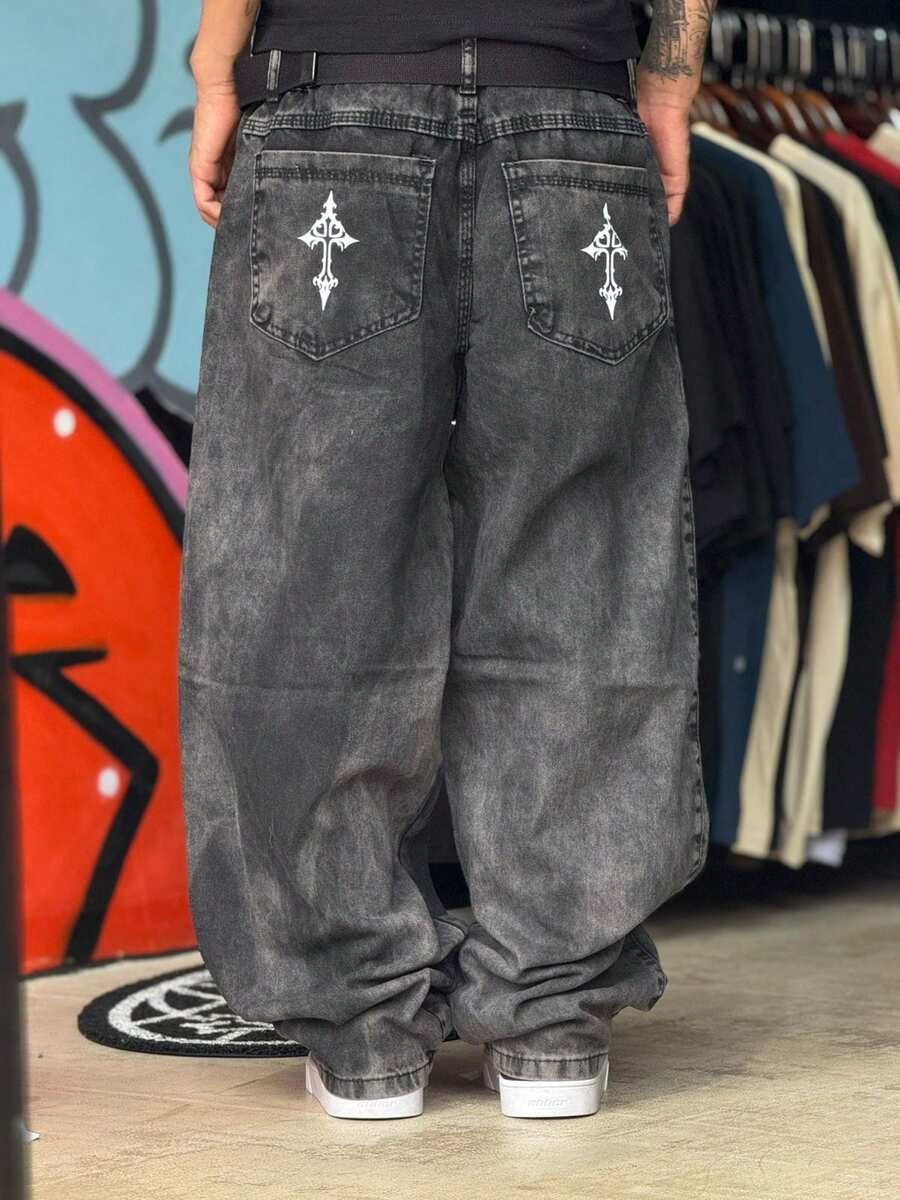 Baggy Cruz Jeans Marbled Wide Leg Sow Hip Hop Street Skate New Release Promotion - Graphite - View 1