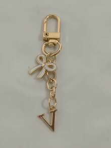 1个白色优雅蝴蝶结字母钥匙扣，大写字母A-Z钥匙圈吊坠，适用于包包、背包和车钥匙 - 彩色 - 查看 7