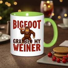 1Pc 1Pc Funny Bigfoot & Hot Dog Mug With "BIGFOOT GRAB MY WIENER" Text - Sasquatch Design Coffee Cup For Men, Son-In-Law Gifts, Christmas, Valentine'S - Novelty Ceramic Cup For Bigfoot Fans & Hot Dog Lovers - 11Oz Reusable & Hand Wash Only - Glossy White Exterior With Red Lettering & Bigfoot Holding Hot Dog Design - Perfect For Coffee & Tea - Unique Gift Idea For Bigfoot Enthusiasts, White Handle - White - View 9