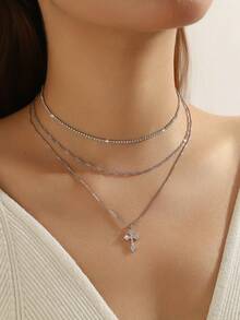 3 件套优雅别致时尚奢华闪亮彩色方晶锆石心形、蝴蝶、花瓣、圆形、方形、鱼形、海马、蜜蜂、六边形、泪珠吊坠项链套装，适合毕业典礼、派对、婚礼、新娘、伴娘、女友、生日、情人节、妇女节、感恩节、新年礼物 - 銀色 - 查看 4