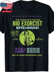 Bio Exorcist Graphic T-Shirt - Official Afterlife Job Title, Men's Horror Comedy T-Shirt, Neon Green And Purple Ghost Designs - Casual Costume Party Wear, Fan Merch, Pop Culture Fashion, Vintage Style, Machine Washable, Short Sleeve - 黑色 - 查看 6