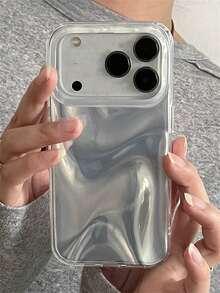 Luxuriöse silberweiße asymmetrische Wasserrippenstruktur Handyhülle kompatibel mit iPhone 17 Pro Max, 16 Pro Max, 17 Pro, 16, 15, 13, 14, 12 Pro, 14, 15, 16 Plus, 17 Air, 17, 13, 15, 16, 11, seidenartiges Muster, stoßfest, glänzende Hülle, stilvolle Schale