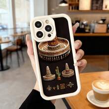 Cubierta de teléfono con diseño de sombrero mexicano negro con estampado de sombreros y cactus para uso diario en cafeterías,Aplicable a los teléfonos de la serie Apple y Galaxy - Café integral - Ver 4