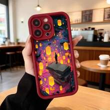 Cubierta de teléfono con borde negro diseño de libro flotante en espacio estelar con figuras luminosas coloridas para uso diario y cafetería,Aplicable a los teléfonos de la serie Apple y Galaxy - Burdeos - Ver 2