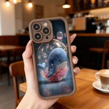 Cubierta de teléfono con diseño tridimensional de ballena azul y flores de cerezo en burbuja negra para uso diario en cafeterías y espacios casuales,Aplicable a los teléfonos de la serie Apple y Galaxy - Café integral - Ver 7