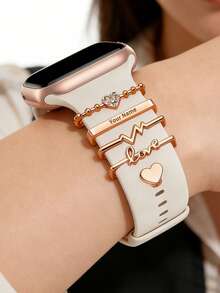 Personalized Watch Band Charms Set, Custom Engraved Name Bar & Heart Charm, Heart & Love & Pulse Design, Engraved Gift For Women Girls, Valentine's Day Jewelry Accessory,Birthday, Anniversary, Valentine's Day, Couple Gift, Cute Watch Decoration - Multicolor - View 14