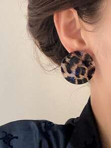 1对复古优雅亚克力圆形褶皱扎染豹纹时尚耳环 - 彩色 - 查看 4