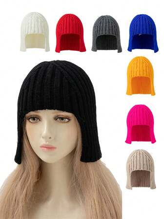 1 pieza Gorro de lana de unicolor de moda para mujer, adecuado para el calor y el atuendo diario en otoño/invierno