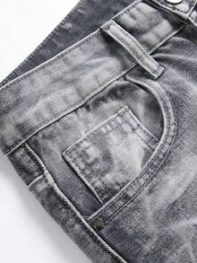 Men Distressed Light Grey Slim Straight Fit Jeans, Emo Style - Grey - View 6