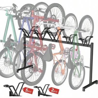 2 Soportes de piso para bicicletas, estante de estacionamiento ajustable con gancho para garaje/interior/exterior, organizador de almacenamiento de metal para bicicletas de carretera