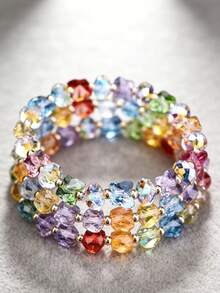 Women's Rose Quartz Bracelet, Pink Crystal Bracelet, Attract Love And Positive Energy, Healing Stone Jewelry, Emotional Healing Beaded Layered Bracelet - Apricot - View 3