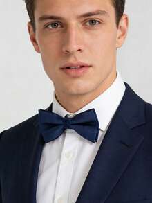 1pc Herringbone Fabric Bow Tie, Suitable For Business, Banquet And Party, Can Be Paired With Suits And Shirts - Navy Blue - View 2