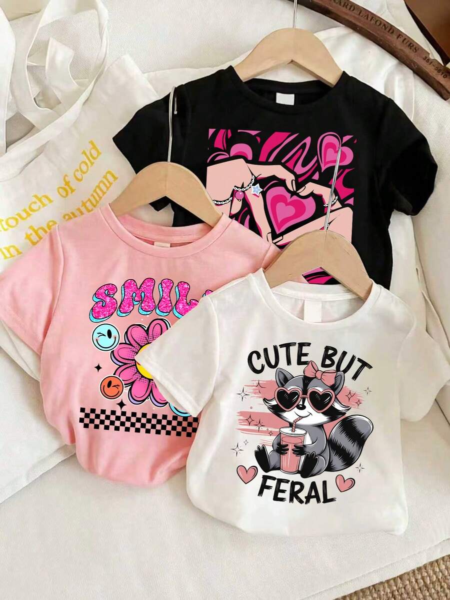 3pcs Toddler Cartoon Print Short Sleeve Set - Multicolor - View 1