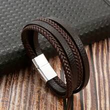 1pc Men's Multi-Layer Braided PU Leather Bracelet, Multilayer Design Suitable For Stacking, Sophisticated Casual Accessory, Punk Style, Perfect Gift For Him, Fashionable Accessory For Any Occasion - PU Four-layer Leather Bracelet - View 13