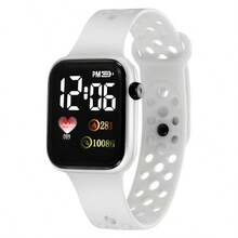 AMAZING VISION Reloj inteligente de estilo moderno con esfera cuadrada y diseño terrestre, con tecnología LED y diseño contemporáneo, adecuado para uso diario y ocasiones especiales, reloj inteligente minimalista y elegante - Blanco - Ver 6