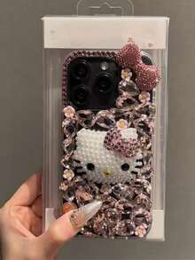Sanrio Luxury Rhinestone Bow Hello Kitty Phone Case Compatible With Apple 17 Pro Max, Fashionable Soft Silicone Protective Cover Compatible With Iphone 11, 14, 15 Pro Max, Unique Design - Pink - View 1