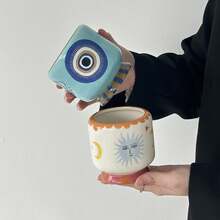 Cabin Kangaroo 1pc Bohemian Style Evil Eye Ceramic Storage Jar, Decorated With Sun, Moon And Star Patterns, Can Be Used As Desk Pen Holder, Makeup Brush Holder, INS Style Home Decor Storage Jar, Multi-Purpose Desktop Organizer - Multicolor - View 10