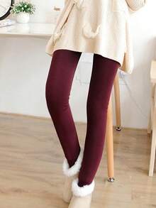 1 Pair Women's Thermal Lined Tights, Thick Warm Stirrup Leggings For Autumn/Winter - Burgundy - View 4