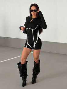 AITYI Studio 女士连体裤，休闲简约 U 领修身款，时尚性感百搭，适合户外运动，毕业季、返校季、圣诞节、秋冬季针织长袖连体裤 - 黑色 - 查看 7