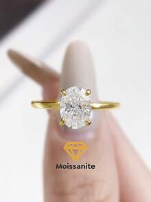 1 chiếc nhẫn cưới Moissanite hình oval bốn chấu lãng mạn 1-2ct, bạc sterling S925, nhẫn đính hôn sang trọng, nhẫn hứa hẹn, nhẫn kỷ niệm, quà tặng trang sức cho nữ, quà Giáng sinh. - Vàng - Xem 1