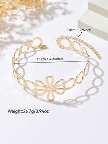 1件复古简约百搭金属镂空花朵项链，时尚创意光滑镂空花朵项链，适合女性日常、度假和正式场合佩戴。 - 金色 - 查看 6