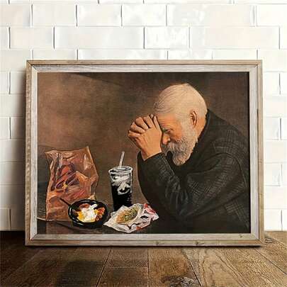 1 Pc Unframed Canvas Poster, Vintage Art, Daily Food Man Praying On Dining Table Art Poster Print, Ideal Gift For Bedroom Living Room Corridor, Wall Art, Wall Decor, Winter Decor, Room Decoration, Living Room And Room Decoration, Bathroom Decoration, Ideal Gift