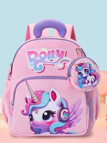 One Piece Of Zippered, Color-Block Cartoon Dinosaur/Unicorn Backpack With A Small Attached Pouch, Featuring Comfortable And Adjustable Shoulder Straps. It Meets Basic Storage Needs, Holding Items Such As Tissues, Keys, And A Coin Purse. Suitable For Teenagers, And Ideal For Outings, Commuting, Short Trips, And Everyday Use. A Perfect Holiday Gift.