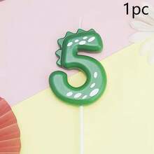 1支/10支装恐龙生日蜡烛 0-9 绿色数字蛋糕装饰蜡烛，适合恐龙主题派对装饰