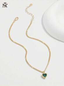 SYMFNY 1pc 925 Sterling Silver Minimalist Emerald Green Cubic Zirconia Heart Pendant Bracelet, Suitable For Women As Date, Holiday, Mother's Day, Valentine's Day, Birthday Gift