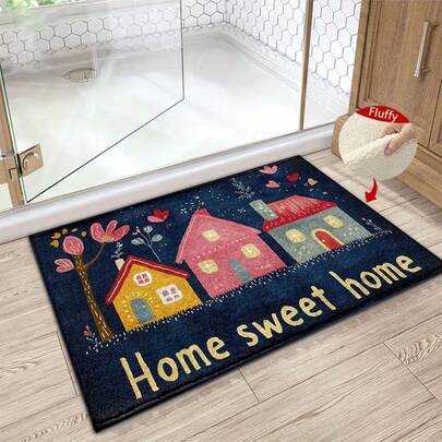 1件“家，甜蜜的家”房屋图案设计超细纤维浴室地毯，色彩鲜艳，夜空图案梦幻，防滑超柔软浴室地垫，门垫，浴室吸水垫，可机洗，低绒毛，TPR背衬，针织面料，适用于浴室、卧室、厨房、入口、室内外使用，浴室配件和装饰，完美的乔迁新居礼物。