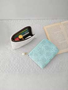 1pc Embossed Rose Print Large Capacity Makeup & Miscellaneous Storage Bag With Zipper Closure Pocket, French Romantic Style Cosmetic Bag, Coin Purse, Essential For Students, Office Workers, Travel & Holiday Makeup Bag Make Up Bag Makeup Pouch Toiletry Bag Wash Bag Travel Essential Cruise Essential Vacation Essentials For Men Women Travel Containers Holiday Essential Gifts For Women - Multicolor - View 10