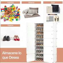 Zapatero con Cubierta,10Niveles 40pares de Armario de Almacenamiento de Zapatos, Cajas de Zapatos de Estantes de Plástico para Zapatos, Organizador para Armario, Pasillo, Dormitorio.(2 filas de 10 capas en blanco) - Multicolor - Ver 5