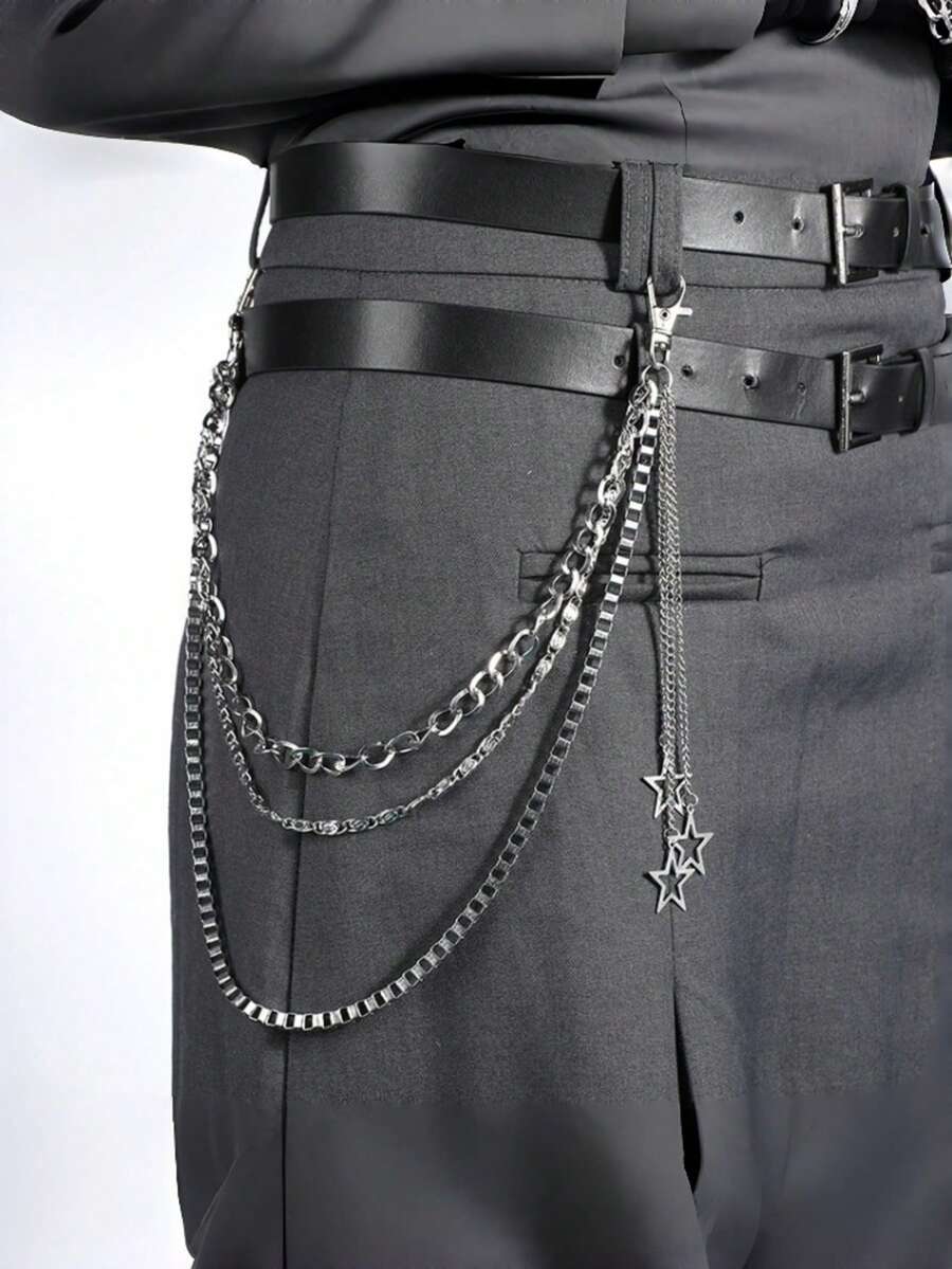时尚潮流腰链，星形装饰，朋克风腰链，裤链配饰，JK风穿搭，嘻哈配饰，裤链，情侣款，圣诞节 - 彩色 - 查看 1