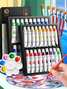 Ensemble de peinture acrylique 24/18/12 couleurs 5ML, peinture acrylique 24 couleurs, non décolorante, pigment riche, convient aux débutants, enfants, adultes, artistes, applicable aux artisanats sur canevas, peinture sur bois, parfait pour les artistes, étudiants, artisanat, murs, vêtements - Multicolore - Voir 2