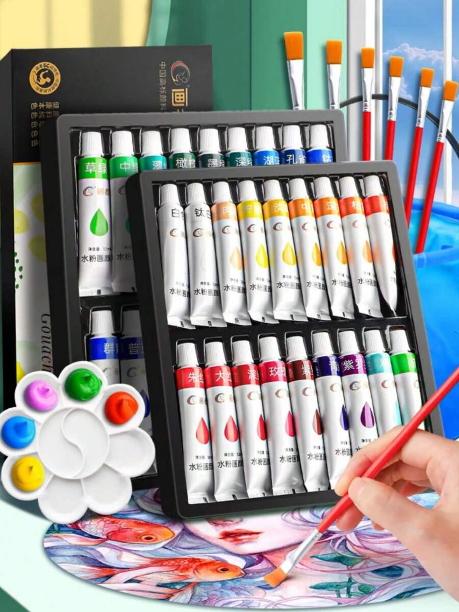 Ensemble de peinture acrylique 24/18/12 couleurs 5ML, peinture acrylique 24 couleurs, non décolorante, pigment riche, convient aux débutants, enfants, adultes, artistes, applicable aux artisanats sur canevas, peinture sur bois, parfait pour les artistes, étudiants, artisanat, murs, vêtements