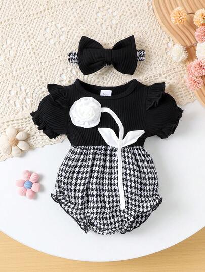 1pc Infant/Toddler Girls' Comfortable Cute Short Sleeve Romper, Lightweight Summer Mori Style