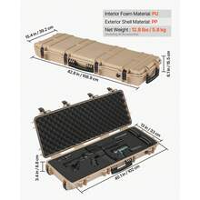 Waffenkoffer mit Hartschale für Langwaffen, abschließbarer Gewehrkoffer mit vorgeschnittenen Schaumstoffen, Langwaffenkoffer Waffenaufbewahrung rollbar IP67 wasserfest, 1089x392x155 mm Khaki - 40 * 12,7 * 5,4 Zoll, Khaki - Übersicht 3