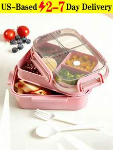 1pc 2 Layer Compartment Lunch Box, [US-Based Shipping]School Lunch Box With Fork And Spoon,Food Containers For Women & Men, Students,Set Of Utensil , Bento Lunch Box, Microwavable,Food Container(Pink),Back To School Christmas For Holiday Gift Giving, Reusable And Microwave Heated (With Lid Removed), Suitable For Kitchen, Outdoor, School Supplies, And Kitchen Utensils - 粉色 - 查看 13