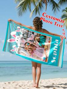 1 st. anpassningsbar strandhandduk med påskhare - supermjuk, snabbtorkande, ultraabsorberande mikrofiberhandduk, söt tecknad påskharemönster, även en present till vuxna och vänner, påskspecial - Multifärgad - Visa 2