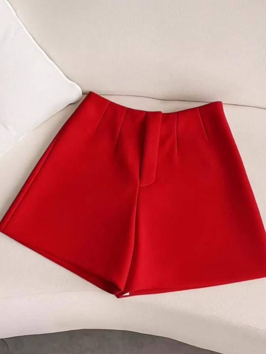 Shorts, Fabric, Zipper, Pocket, Vermuda, Daily, ALL - 紅色 - 查看 1