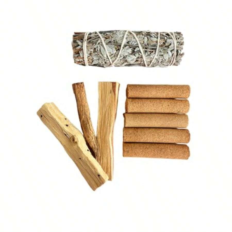 VBNM-Kit de Purificación Espiritual con Salvia Blanca y Palo Santo Incienso y Varitas Naturales 100g para Meditación y Limpieza Energética - como en la foto - Ver 1