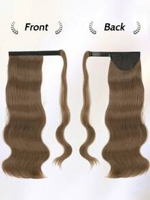18英寸耐热波浪形合成纤维马尾接发，带钩环，适合日常佩戴，环绕式马尾假发（浅棕色） - 棕色 - 查看 5