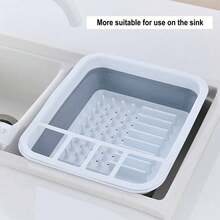 Collapsible Folding Silicone Dish Drainer Camping Caravan Boat Drying Rack, SILICONE DISH DRYING DRAINER, FOLDABLE DRIPPER, FOLDABLE SILICONE DISH DRYING DRAINER FOR PLATES, GLASSES, CUTLERY. - white grey - View 5