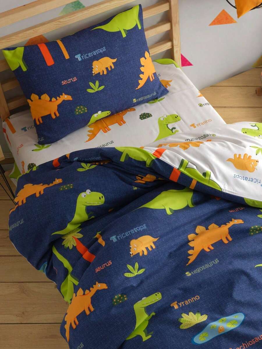 Made In Turkey-2-Piece Set With Geometric Pattern, 65% Cotton 35% Polyester, Suitable For All Seasons, Duvet Cover With Button Closure. 1 Duvet Cover (140x200cm) And 1 Pillowcase (50x70cm). Highly Breathable, Soft And Lightweight. Pillowcase Pattern Is Randomly Generated. -Artus Gri - Navy Blue - View 1